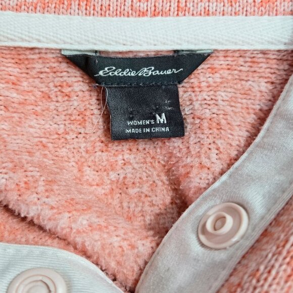 Eddie Bauer Orange White French Terry Snap Collar Sweatshirt Side Pockets Cozy - Picture 7 of 8